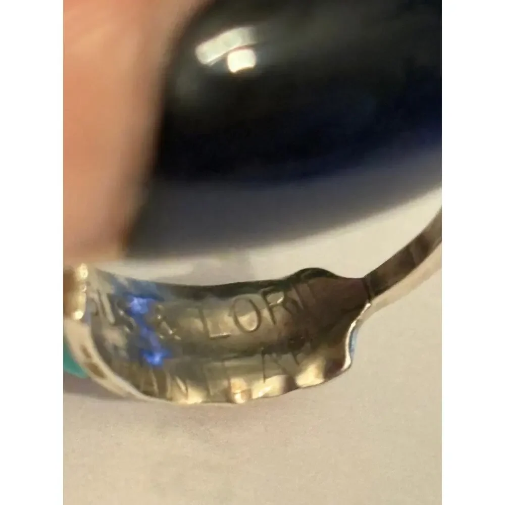 Vintage Zuni Signed Gus & Lorie Panteah Sterling Silver Inlay Ring Size 5.25